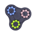 A grey puzzle game featuring clusters of blue, green, and pink balls in a circular design with a central spinner.