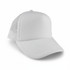 A white classic 5-panel trucker mesh cap with a solid front and mesh sides, featuring a logo.