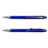 A blue Columbia Aluminium Pen with a sleek metal design and silver accents, featuring a clip and textured grip.
