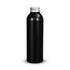 A drink bottle with a sleek black finish and a silver screw top lid, featuring a logo on the side.