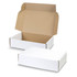 A white die cut box with a locking lid, featuring a brown interior, and a slightly open design.