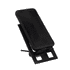 A foldable phone stand in black, featuring adjustable angles and a sleek design for device support.