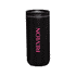 A drink bottle featuring a sleek black design with a pink logo. It has a vacuum-insulated structure.