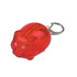 A red piggy bank keyring with a shiny finish, featuring a slot for coins and small eyes.