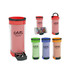 A drink bottle collection featuring various colours: red, green, blue, orange, and a transparent design with a logo.