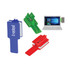 A mobile holder in blue, green, and red, designed to attach to devices like laptops and hold phones securely.