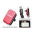 A red and black mobile holder with an air freshener, designed to secure a phone in a car. Includes a logo.