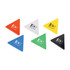 A set of six triangular ice scrapers in red, white, green, blue, yellow, and black, featuring a logo.