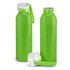 A drink bottle duo in vibrant green with clear lids, featuring a logo on one bottle.