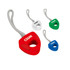 A set of four novelty hand clappers in red, white, green, and blue, featuring looped handles and a logo.