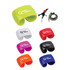 A set of cable organisers in various colours: green, white, pink, black, orange, and purple, featuring a logo.