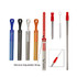 A set of reusable stainless steel drinking straws in various colours, each with a silicone adjustable strap and a cleaning brush.