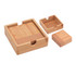 Bamboo coasters in natural tones, featuring four pieces, including a tray and two smaller coasters.