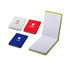 A collection of PU notebooks in white, red, blue, and green, featuring a logo, with an open notebook showcasing lined pages.
