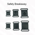 A set of black safety breakaway clips in various sizes, designed for lanyards or straps.