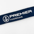 A navy bamboo lanyard featuring a logo, designed for exhibitions and events.