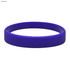 A dark blue silicone wristband with a smooth surface and an embossed design, featuring a logo.