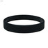 A black silicone wristband with a smooth, debossed surface, featuring a logo.