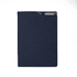 A navy blue A4 notebook with a smooth cover and a logo on the back.