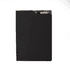 A black A4 notebook featuring a sleek design with a pocket and an interior insert for holding cards.