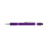 A purple spinner pen with a silver clip and accents, featuring a textured grip and a stylus tip.
