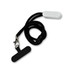 A black phone holder lanyard with a white attachment and a clip for secure fastening.