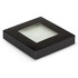 A square black box with a transparent window, containing a glass coaster set.