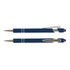A pair of navy blue stylus pens with silver accents, featuring a cap and a click mechanism.