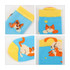 Bright blue socks featuring playful cat designs in orange and yellow, with a yellow cuff and a logo.