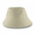 A beige bucket hat with a rounded crown and wide brim, featuring air vents on the sides.