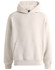 A unisex premium fleece oversized hoodie in cream with a front pocket and a hood. Features a logo.