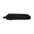 A black sports towel with a textured surface and a zippered compartment, featuring a logo.