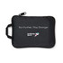 A black pouch with a handle, featuring a logo and text promoting athletic performance.