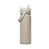 A drink bottle in a soft beige colour with a flip straw lid and an integrated handle for easy carrying.