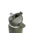 A drink bottle in olive green, featuring a flip straw and a secured lid with a spout; includes a logo.