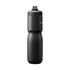 A drink bottle in black with a streamlined design and a screw top lid, featuring a logo.