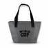 A grey tote bag with black handles and a logo featuring the words "WORLD CUP".