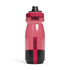 A drink bottle in pink and black with a lid and a logo, featuring a tapered design.
