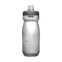 A drink bottle in clear plastic with a grey cap and nozzle, featuring a dotted design and a branding logo.