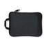 A black zippered pouch with a handle, featuring a sleek design suitable for storage and organisation.