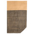 A tote bag with a woven design, featuring a brown top section and a black checkered bottom. It has a logo.