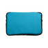 A turquoise zippered pouch with a black border, featuring a logo on the surface.