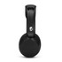 Black wireless headphones with a rounded design, featuring a subtle logo, designed for comfort and portability.