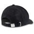 A drink bottle opener cap in black, featuring an adjustable strap and a branded logo on the back.