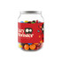 A clear jar filled with colourful M&M's, featuring a logo and vibrant illustrations on the label.