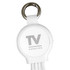 A white 6-in-1 multi charging cable with multiple connectors and a keyring attachment.