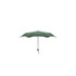 A dark green umbrella with a curved canopy and a sleek handle, featuring a branding logo.