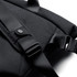 A black messenger bag featuring adjustable straps and a logo. The material appears textured and durable.