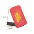 A red mirror with a nail file on one side. The product includes branding.