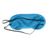 A blue sleep eye mask with black elastic straps for secure fitting. It has a smooth, soft fabric surface.